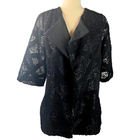 LUCKY BRAND Black Mixed Material Embroidered Mesh Open Cardigan Size S - Picture 2 of 16